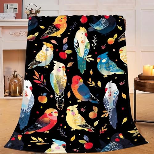 Parrot Bird Throw Blanket Cute Cockatiel Stuff Gifts for Kids Girls Boys Adults Women Men Soft Cozy Warm Plush Fluffy Fuzzy Fleece Blanket Decor 60''X80'' - Image 3