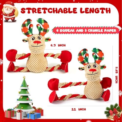 Christmas Squeaker Dog Toys Interactive Durable Dog Chew Toys Reindeer Plush Toy for Puppy Small Dogs Medium Dogs and Large Dogs Birthday - Image 3