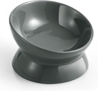 LoeJan Elevated Cat Food Bowl, 5 Oz Ceramic Raised and Tilted Water Bowl, Anti Vomiting and Protect Pets' Spines Dishes for Small Dog, Fat Faced Cat, Kitten (Gray, 1 Pack)