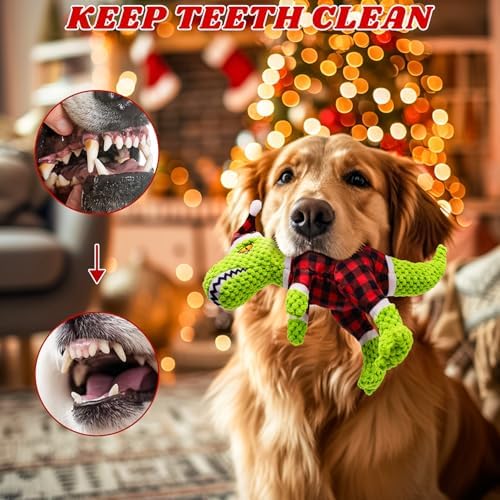 Christmas Dog Plush Toys- Squeaky Toy Dinosaur with Crinkle Paper- Interactive Funny Toys to Keep Your Dogs Engaged for Hours for Small and Medium Breeds - Image 3