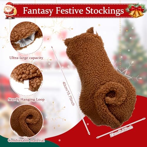Civaner 3 Pcs Cat Christmas Stockings, 15.75 Inch Faux Fur Hanging Decor - Image 3