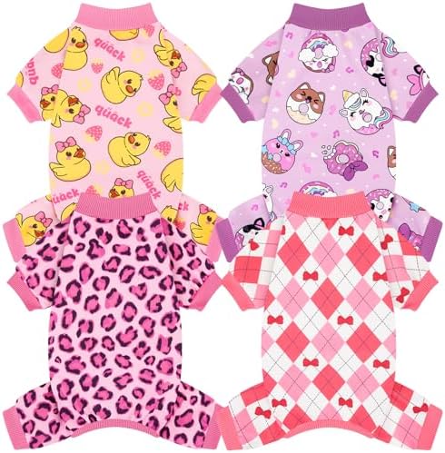 XPUDAC 4 Pack Dog Pajamas Pink Dog Clothes for Small Dogs Outfit, S by XPUDAC