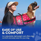 Dog Life Jacket - Swimming Vest for Dogs, Adjustable, Reflective, Comfortable, Multiple Colors, Patterns, XX-Small to Extra Large Dog Swim Vest with Handle (Pink Polka Dot, Large)