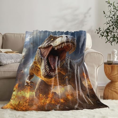 Fire Dinosaur Blanket for Girls Women Boys Men Adults Kids Soft Cozy Fleece T-Rex Dino Throw Blankets Gifts Warm Flannel Plush Lightweight Decor for Couch Bed Sofa 80"X60" - Image 4