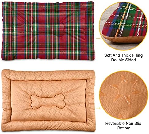 Green and Red Tartan Plaid Dog Bed Mat for Small Dog Puppy Cat Kitten, Traditional Scottish Tartan Check Ultra Soft Pet Bed Mattress for Crate with Anti-Slip Washable, 18 x 24 Inches - Image 2