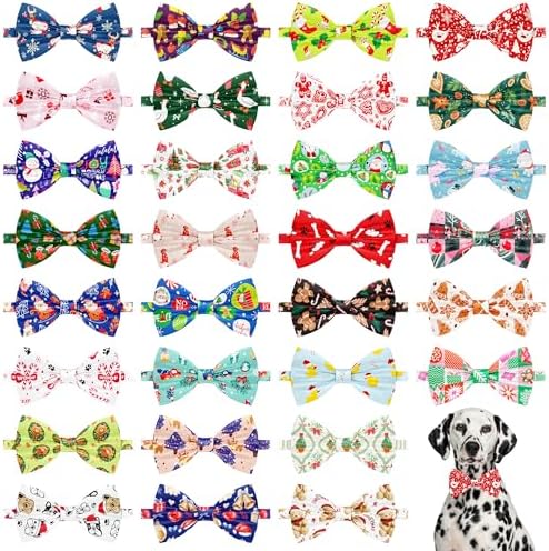 Christmas Dog Bow Ties Bulk for Large Dogs 30 Pack 5.1"*3.1" L by Bestwishforyou