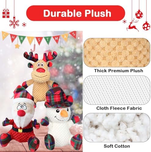3 Pack Dog Christmas Squeak Toys, Plush Squeaky Medium & Small Dog Chew Toys, Stuffed Squeaky Toys for Dogs Puppy - Funny Cute Dog for Dog Birthday - Image 4