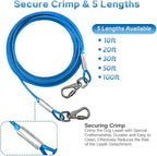 Dog Tie Out Cable - Chew Proof Steel Wire Lead - 360° Tangle Free Outdoor Leash for Pups - Dog Runner Cable for Small to Medium Dogs (Blue, 45lbs/10ft)
