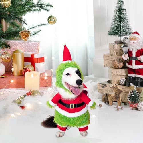 NACOCO Dog Christmas Furry Cosplay Clothes - Xmas & Halloween Dog Costume with Cape, Hat, Warm Winter Party Apparel - Monster, Santa Outfits (Green, S) - Image 6