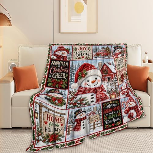 Snowman Christmas Throw Blanket Winter Holiday Patchwork Gifts 50''x60'' - Image 4