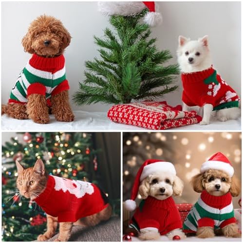 4 Pcs Puppy Christmas Sweater Dog Ugly Xmas Santa Knitted Sweater Small Dog Christmas Outfit Pet Winter Holiday Knitwear Cat Turtleneck Knitwear for Pet Kitten Puppy(Xs) - Image 6
