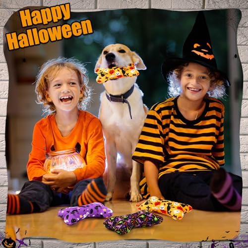 6 Pack Halloween Dog Squeaky Bone Toys Halloween Plush Interactive Dog Pets Birthday Bone Shape Stuffed Chew Toys for Puppy Small Medium Large Squeak Toss Play - Image 6