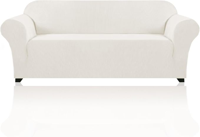 Stretch Sofa Cover Slipcover Couch Covers for 3 Cushion Couch Furniture Protector Sofa Covers with Non Slip Elastic Bottom Dogs Pet Friendly Fitted(Large Sofa 90"-100",Porcelain)