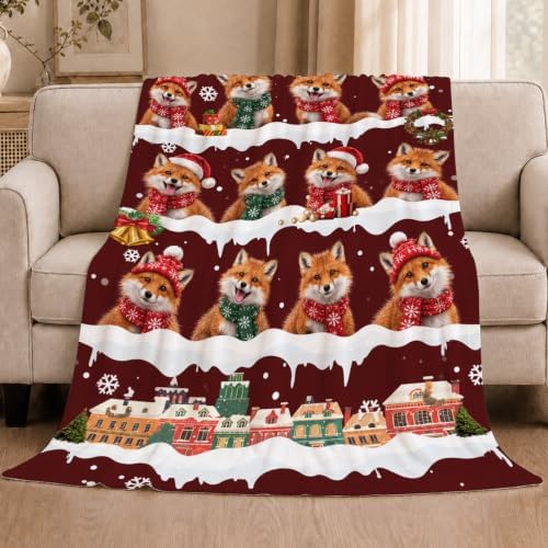 Christmas Fox Throw Blanket Snowy Woodland Holiday Gifts 40''x50'' - Image 2