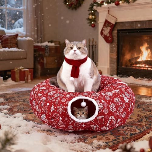Cat Tunnel Christmas Tree Skirt Cat Donut Tunnel Bed, Gift Box - Image 5