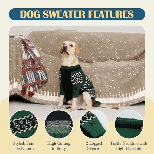 ROZKITCH XXXL Dog Sweater for Extra Large Dog Sweaters with Front Legs, Super Warm Knit Fleece Fair Isle Sweater for Boxer Golden Retriever Labrador Green 3XL - Image 3
