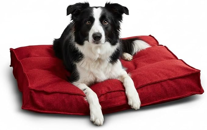 Happy Hounds Milo Square Tufted Pillow Dog Bed, Scarlet, Medium (32" x 32")