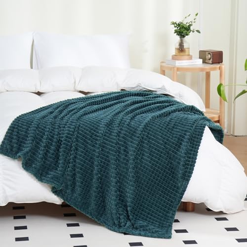 Puncuntex Fleece Throw Blanket Dusty Blue 60"×80" with Square Grid Design - Image 5