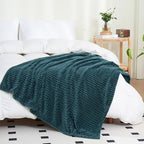 Puncuntex Fleece Throw Blanket Dusty Blue 60"×80" with Square Grid Design - Image 5