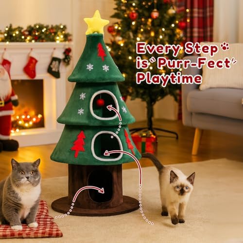 LUCKLIFE 54" Christmas Cat Tree with 3 Cozy Condos,Indoor Holiday Pet Tower - Image 4