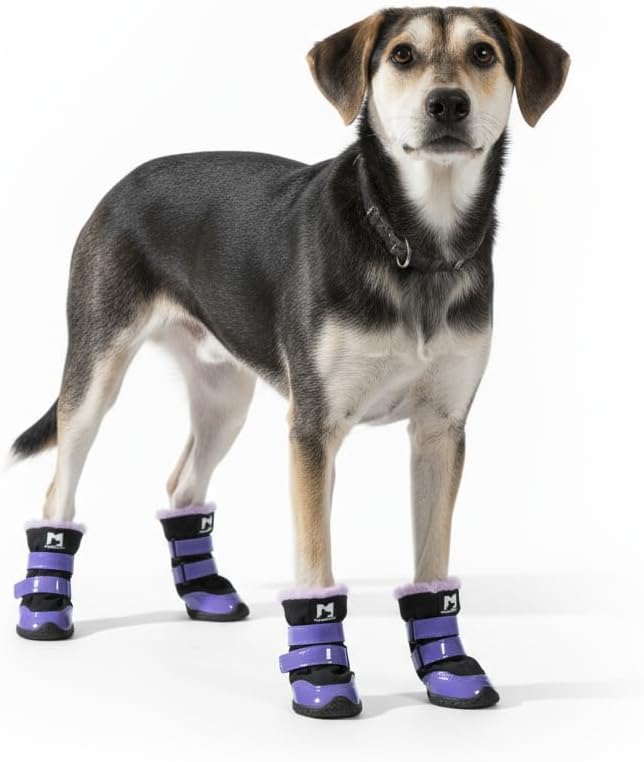 Winter Dog Snow Boots with Fleece Lining, Dog Shoes for Medium Large Size Dogs, Waterproof Dog Booties and Paw Protectors, Anti-Slip & Reflective Dog Shoes for Snow Outdoor, Hiking 4PCS