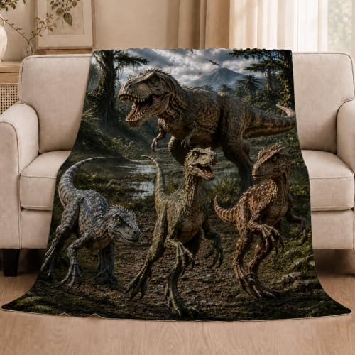 Dinosaur Throw Blanket T Rex Prehistoric Jungle Animal Gifts 60''X80'' - Image 2