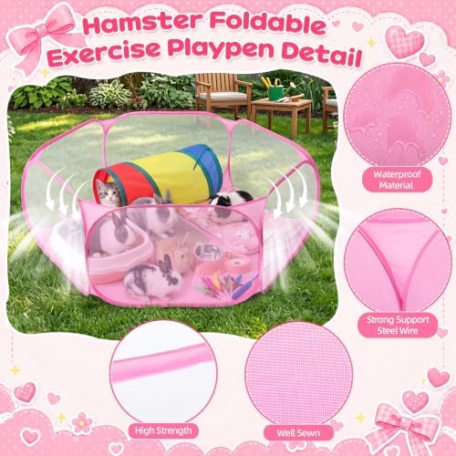 13 Pcs Kitten Starter Kit with Playpen Litter Box Feeder, Pink - Image 3
