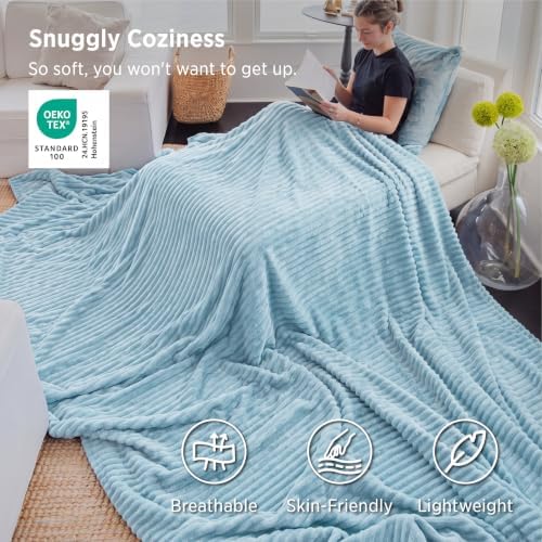 Bedsure Soft Large Fleece Blanket for Bed Light Blue 120"x120" - Image 3