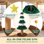 62" Cat Tower for Indoor Cats, Multi-Level Wooden Cat Tree with Sisal Scratching Posts, Cozy Cat Beds & Modern Holiday Design, Green - Image 3