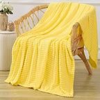 Puncuntex Fleece Throw Blanket Bright Yellow 60"×80"with Square Grid Design - Image 2