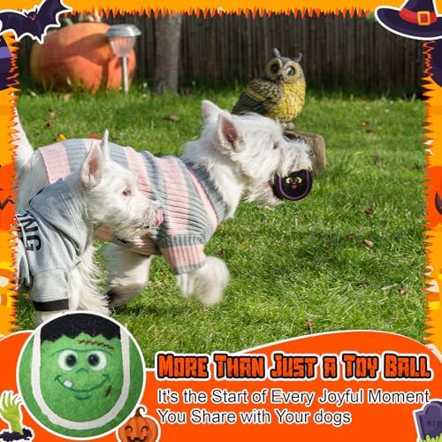 Civaner 18 Pcs Halloween Dog Toys Bulk, 2.5 Inch Squeaky Tennis Balls Gifts - Image 6