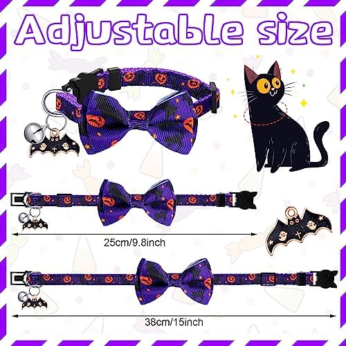 Kacctyen 18 Pcs Holiday Cat Collars Halloween with Bowtie Bell, Medium - Image 2
