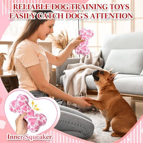 6 Pcs Valentine's Day Dog Toys Puppy Tennis Balls and Dog Squeaky Bone Toys Plush Interactive Pet Toys for Small Medium Large Dog Plush Chew Toys Puppy Training Toss Playing Gift - Image 4