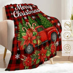 Vintage Truck Christmas Decorative Throw Blanket, Plaid Tree Candy Floral Print Decoration, Soft Flannel Winter Blankets for Couch Bed Sofa, Holiday Home Decor, Xmas Festival Gifts 60x80 Inch - Image 3