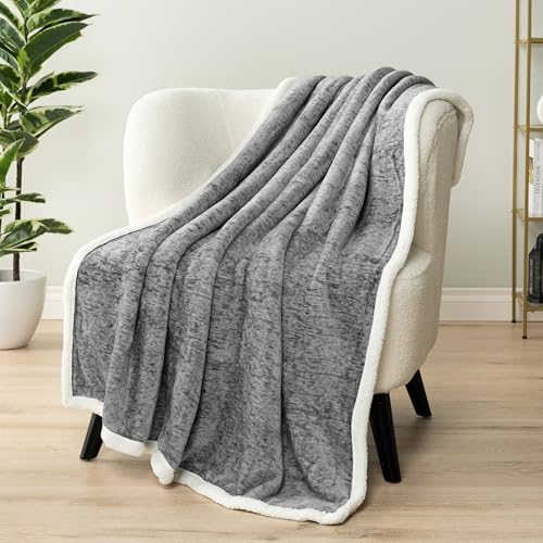 PAVILIA Sherpa Throw Blanket for Couch Sofa Bed, Melange Dark Gray, 50x60 - Image 2