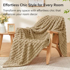 BEDELITE 3D Checked Camel Fleece Throw Blanket for Couch, 50x70 Inch - Image 3