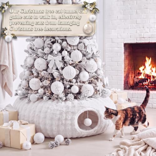 Christmas Tree Cat Tunnel 36 in Donut Bed, White, Bubble Fleec, Fluffy - Image 2