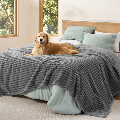 Bedsure ComfyFleece® Waterproof Blanket for Bed, King（86"x108"） Warm Grey by BEDSURE