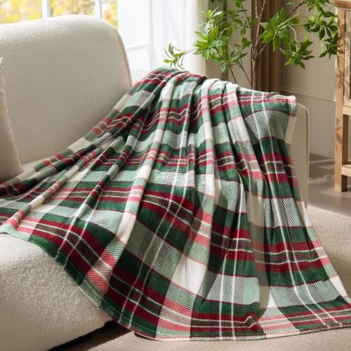 BEDELITE Christmas Fleece Twin Blanket for Couch, White & Green & Red - Image 2