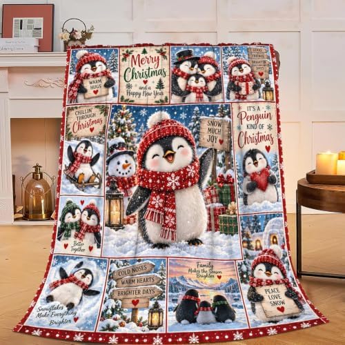 Penguin Christmas Throw Blanket Cute Snowflake Print Gifts 50''x60'' by Fuzawet