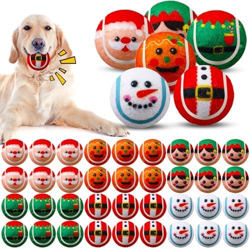 Civaner 36 Pcs Christmas Dog Toys Bulk, 2.5 Inch Squeaky Tennis Balls Santa by Civaner