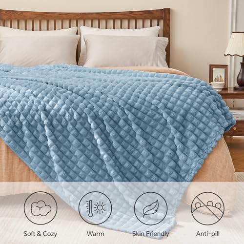 BEDELITE Blue Fleece Twin Blanket for Couch Dorm Room Decor, 60x80 Inch - Image 5