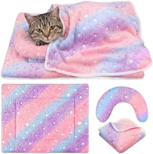 Namalu 3 Pack Soft Cat Bed Mat with Blanket and Pillow, Colorful Star by Namalu