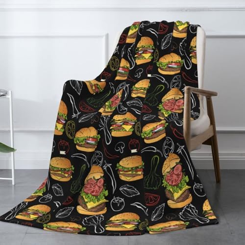 Hamburger Throw Blanket - Ultra Soft Cozy Fast Food Blanket, Fun Gift for Burger Lovers, Couch Blanket for Adults Women Men Kids 50"x40" by Odfovowo