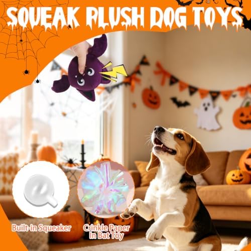PAWCHIE Halloween Christmas Squeaky Dog Toys, 4 Pack Halloween Dog Toys for Chewers, Interactive Squeaky Plush Pumpkin Bat Elk Snowman Stuffed Dog Toy for Small Medium Large Breed, Funny Pet Gifts - Image 3