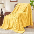BEDELITE 3D Checked Light Yellow Fleece Throw Blanket for Couch, 50x70 Inch by BEDELITE