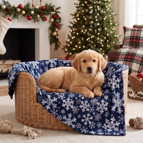 Horaldaily Christmas Navy Blue Snowflakes Flannel Pets Blanket 20x30 by Horaldaily