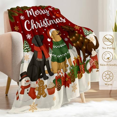 Dog Christmas Decorative Throw Blanket, Adorable Labrador Print Decoration, Soft Flannel Winter Blankets for Couch Bed Sofa, Holiday Home Decor, Xmas Festival Gifts for Puppy Lovers 50x60 Inch - Image 3