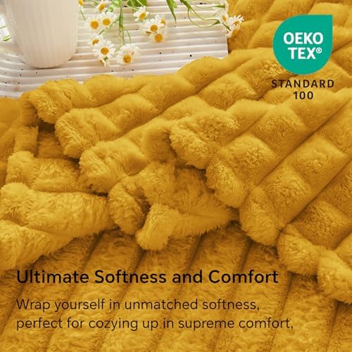 BEDELITE Mustard Yellow Fleece Throw Blanket for Couch, 50x60 Inches - Image 2