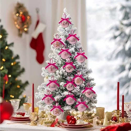 Pink Christmas Decor - Pink Christmas Tree Decorations Snowman Santa Candy Hanging Ornaments Balls, Cute Decorations Ball 1.18 Inch for Xmas Tree Party Home Holiday，Xmas Gifts Set of 16Pcs - Image 5